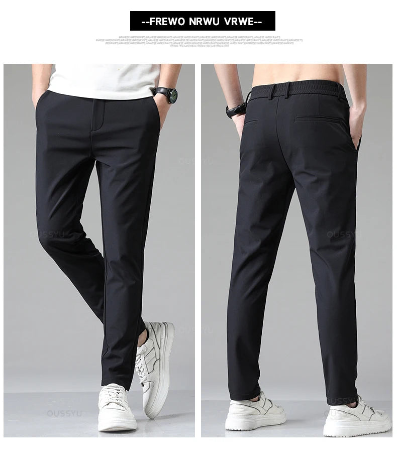 Autumn Winter Casual Pants Men Thick Business Stretch Slim Elastic Waist Jogger Korean Classic Black Gray Blue Trouser Male
