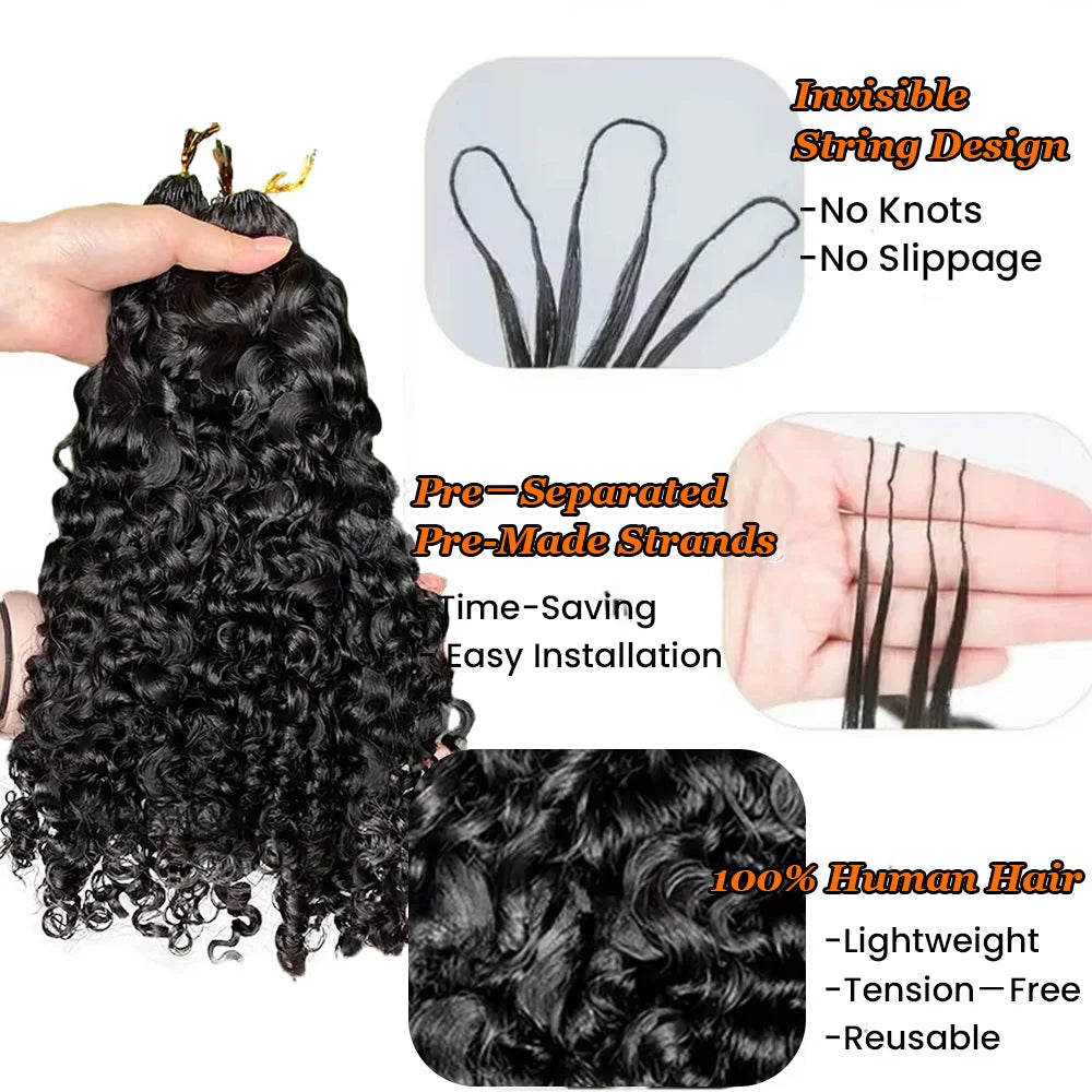 Burmese Curly Human Crochet Human Hair Feather Line Crochet Hair Braids For Thin Hair Woman Micro Pre Looped Crochet Hair