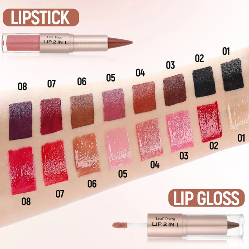 2IN1 Tapered Gradient Lipliner Pen Nude Brown Mirror Glass Lip Gloss Matte Lip Liner Waterproof Lip Contour Non Stick Makeup