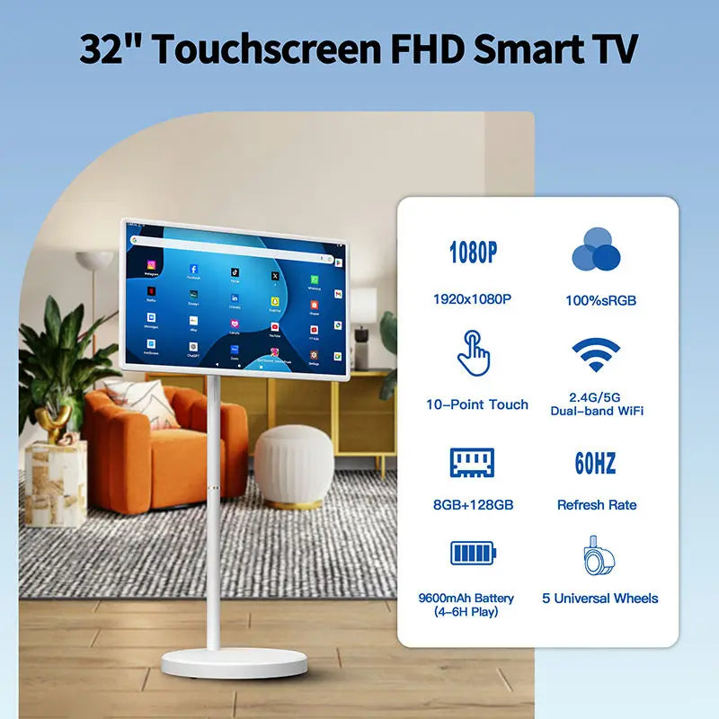 Hot 32 Inch Android Portable Smart TV with Battery Capacitive Display Vertical Touchscreen LCD Monitors All in One Portable TV