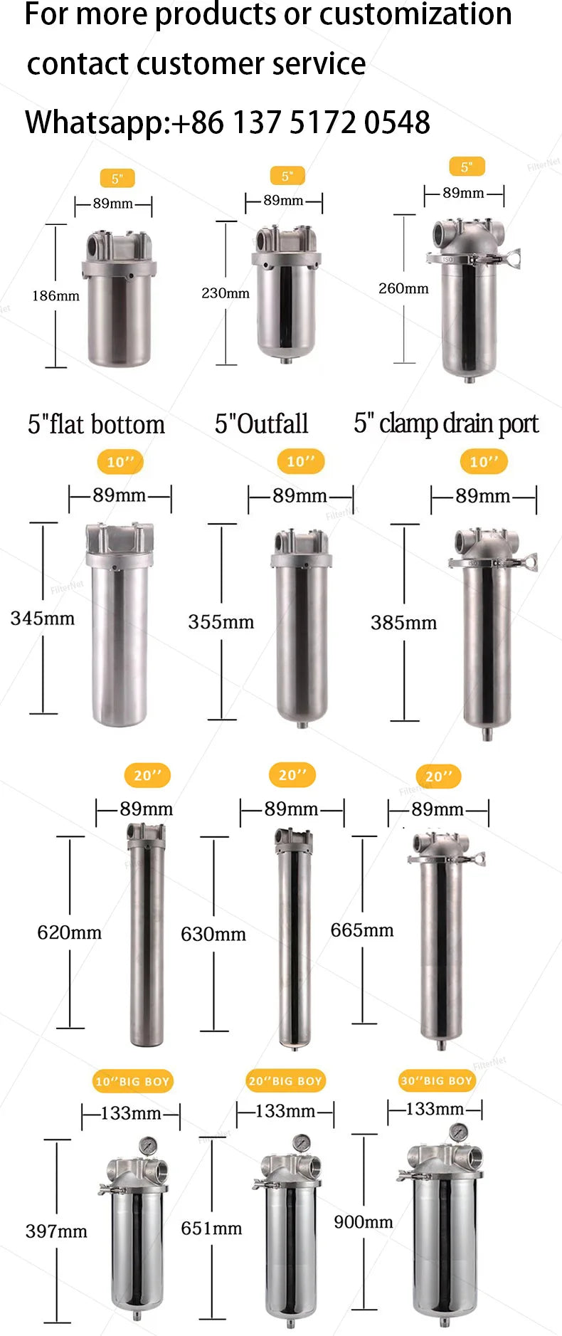 5 Inch Prefilter 304 Stainless Steel Hot Water Filter Housing DN15 DN20 DN25 for High Temperature High Flow Water Filter Housing