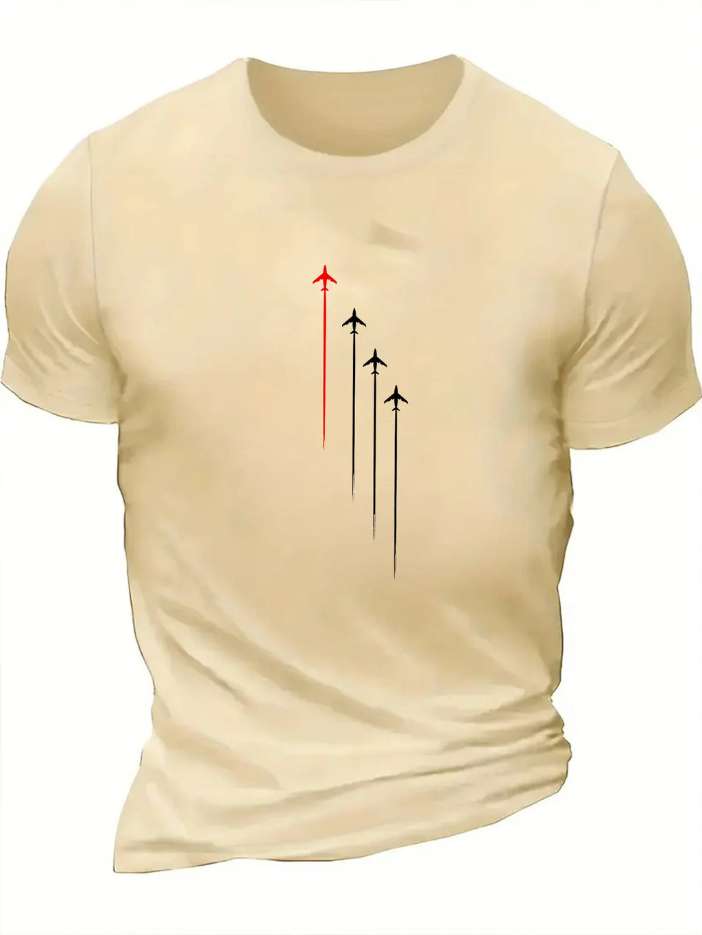 Men's Summer 100 Cotton Fashion Casual Loose Large Size Geometric Airplane Pattern Printed Round Neck Short Sleeve T-shirt Top