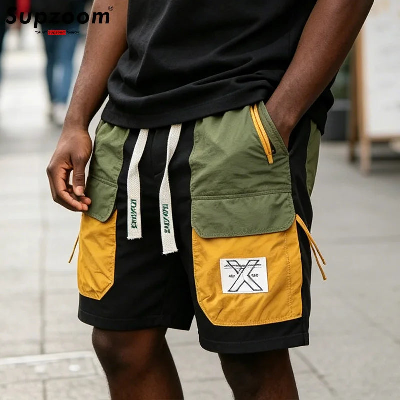 Supzoom 2026 New Arrival Summer Loose Casual High Street Trendy Contrast Color Stitching Pocket Personalized Workwear Shorts Men