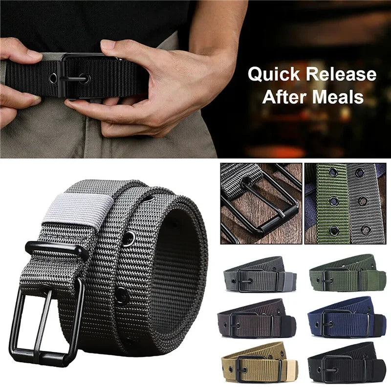 New Men Belt Porous Canvas Pin Buckle Leather Belt Outdoor Sports Belt Women's Trendy Eyelet Belt With Jeans Belt For Men Women