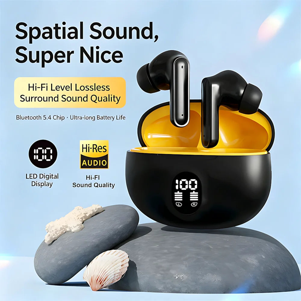 LED Digital Display Bluetooth Earphone Wireless Headset In-ear Mega Bass 9D Surround Sound Game Low-delay HD Call For iPhone