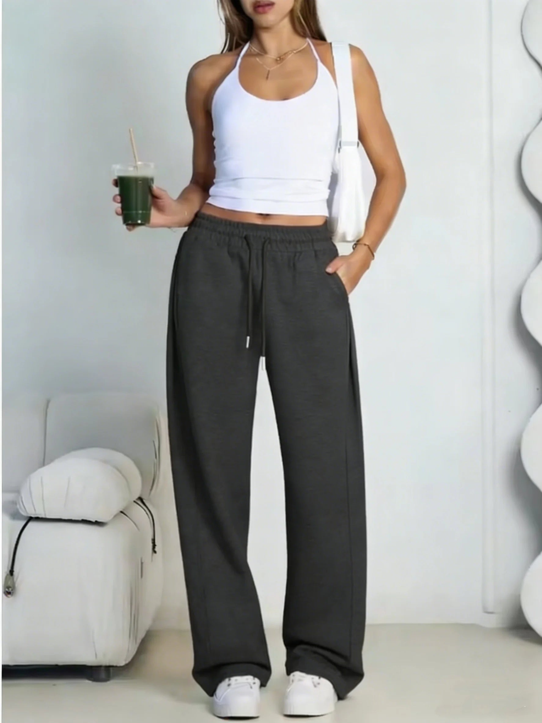 Women Summer Sweatpants 14 Colors Wide Leg Loose Fit Sports Pants Comfortable Drawstring Elastic Waist Casual Streetwear Joggers