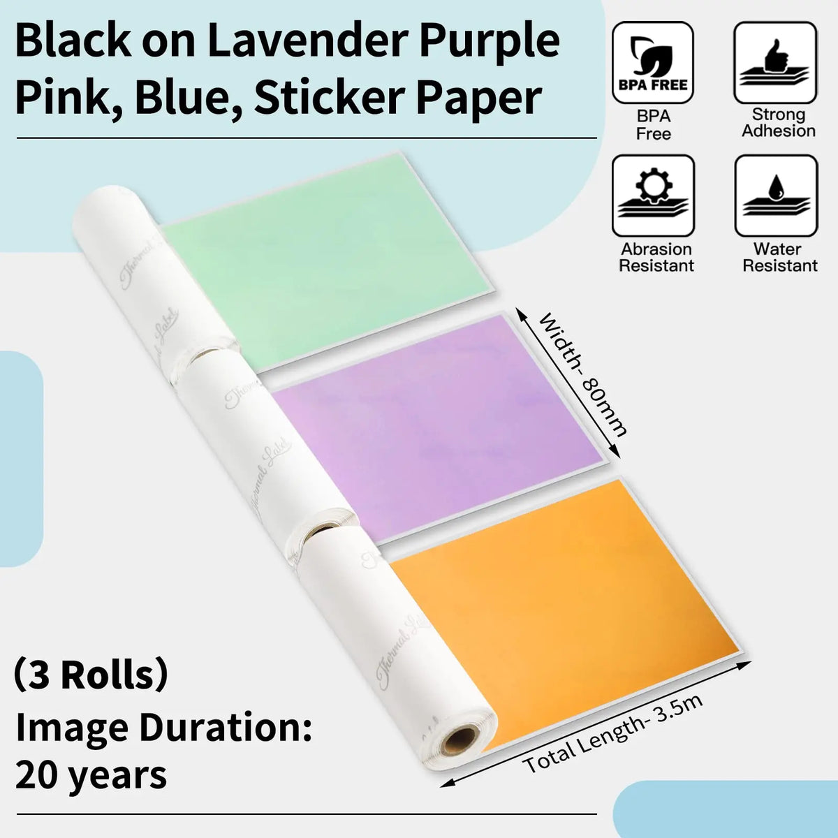 M04S Paper for M04AS Printer M03AS HD thermal Color Paper 80mm x 3.5m 3rolls Works in Phomemo M03/ M03AS/M04S/M04AS Printer