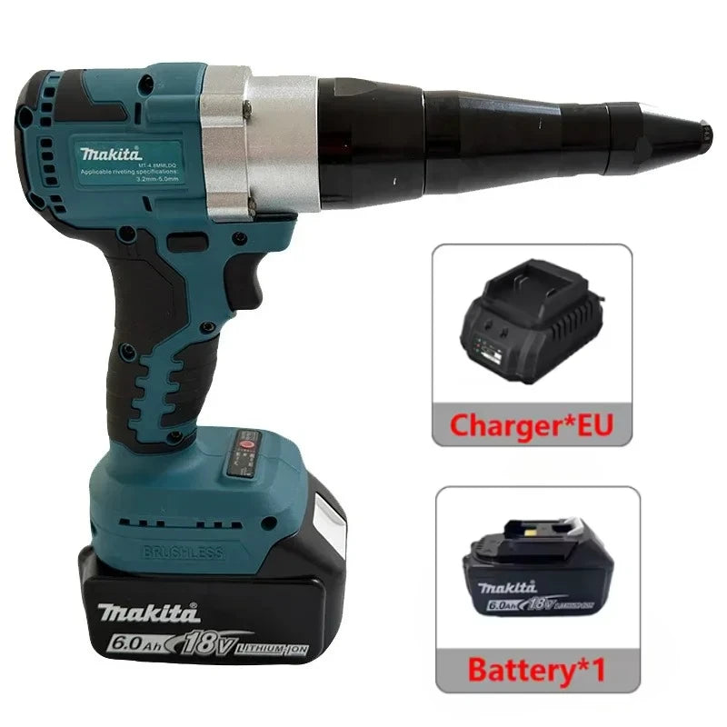 Makita Cordless Power Tool Set: Cordless Rotary Hammer, Rivet Gun, 12V Mini Angle Grinder, Cordless Saw, Air Inflator