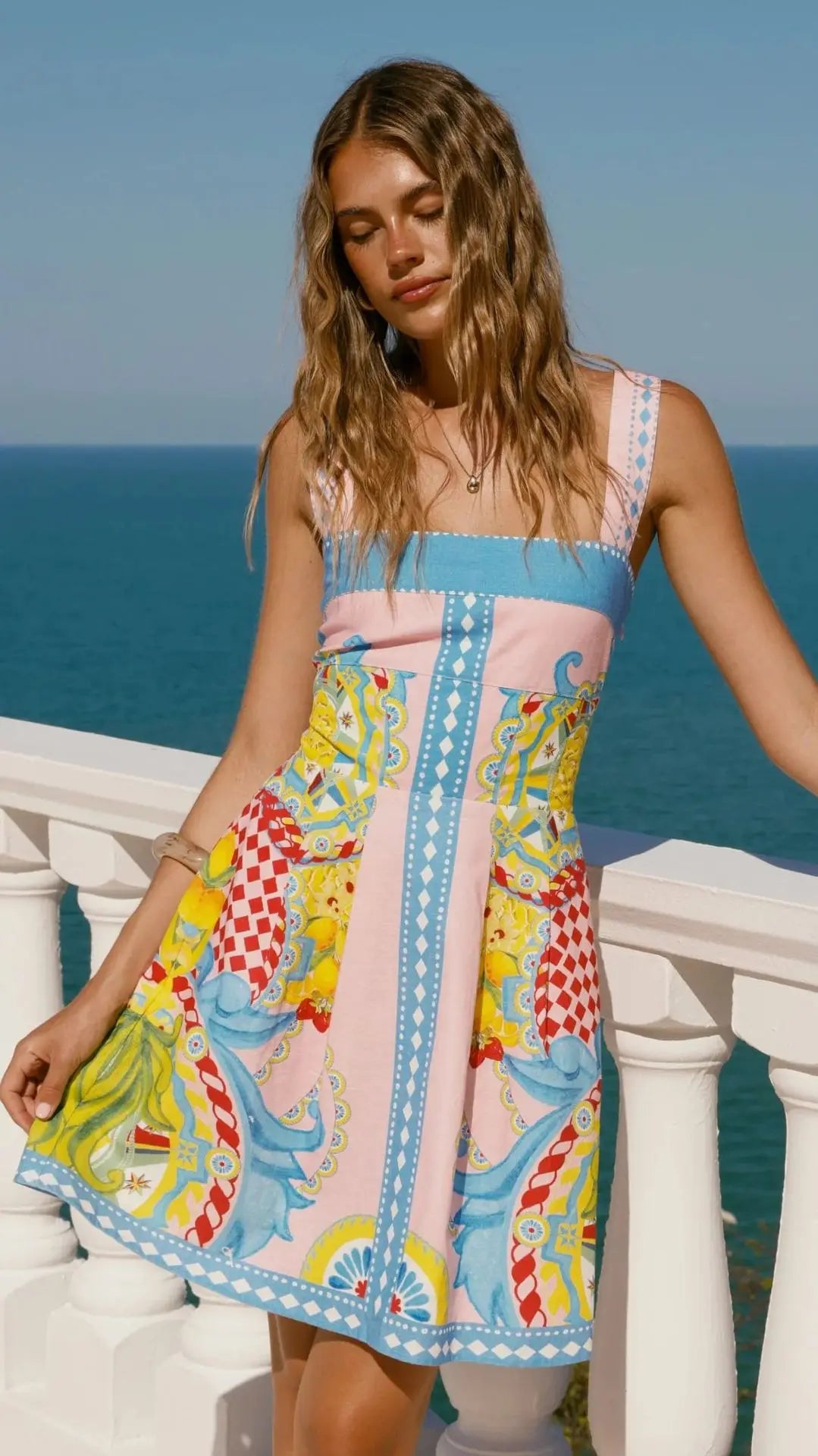 2026 Summer Fashion New Women's Elegant Design Printed Dress Strap Vacation Storm Simia Temperament Short A-line Dress