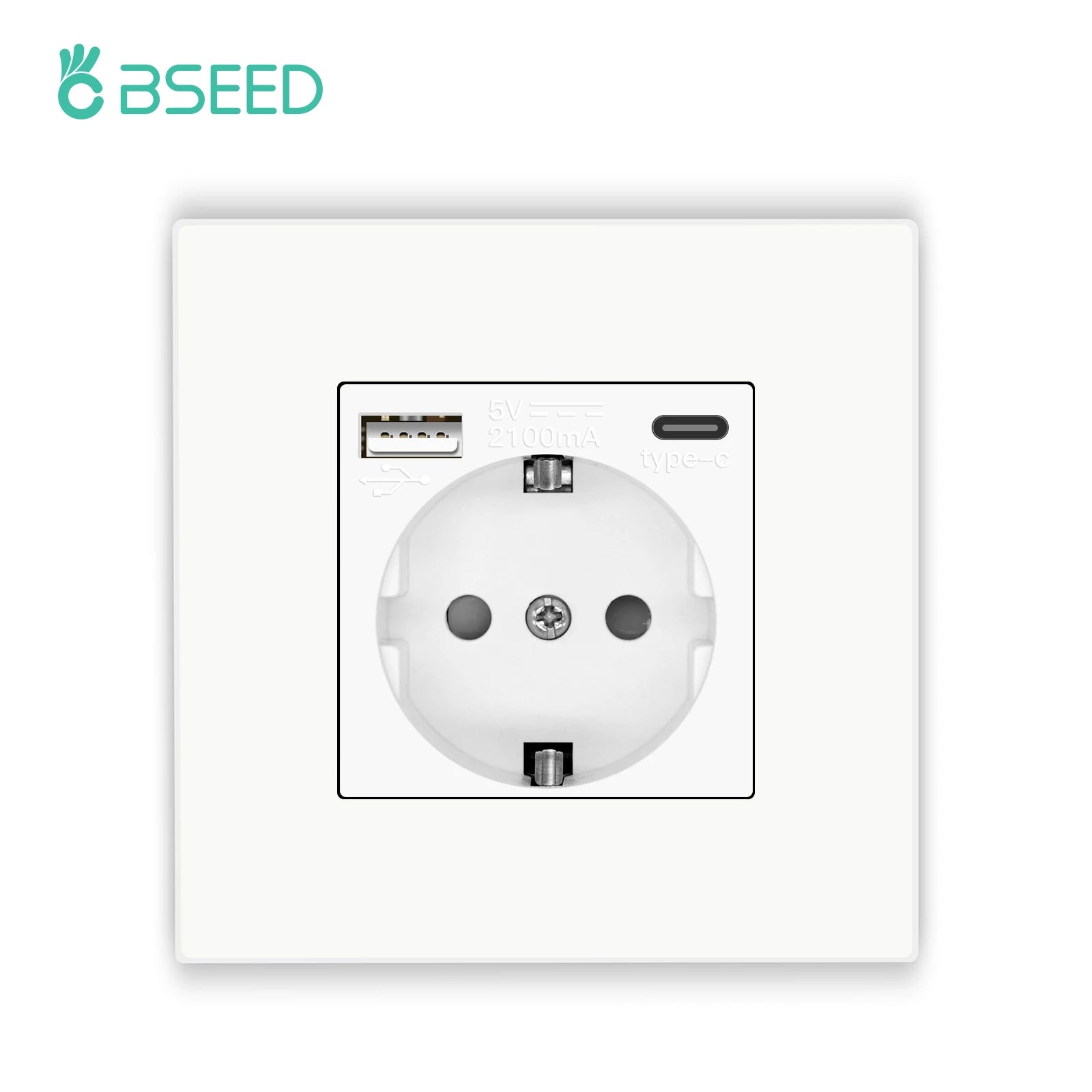 BSEED EU Wall Sockets Type-C USB Power Sockets Double Electric Sockets Triple Outlets Plastic Frame Germany Socket With Dual USB