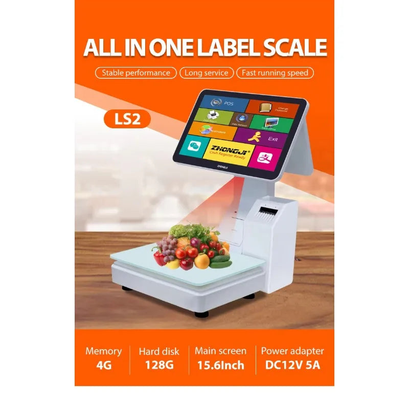 15.6 Inch   Touch Screen POS System All-in-One Fruit Shop Store Hotel Market AI Recognition  Label Scale