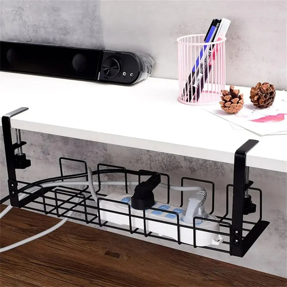 Home Office Desk Wire Organizer No Punching Kitchen Storage Accessories Under Table Storage Rack Metal Cable Management Tray 