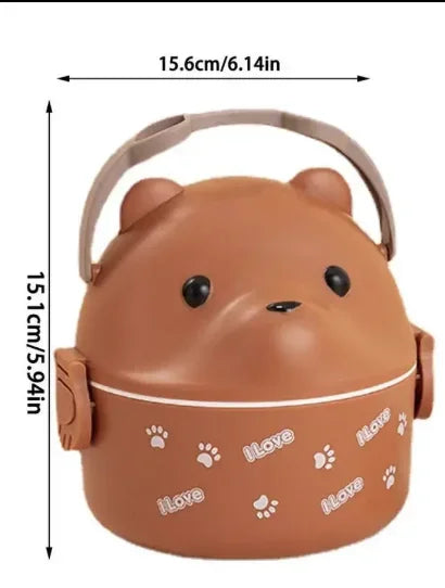 Eyeglass Bear Thermal Bento Box Stackable Bento Box Portable Cute Cartoon Children Lunch Box Double Layer Food Storage Container