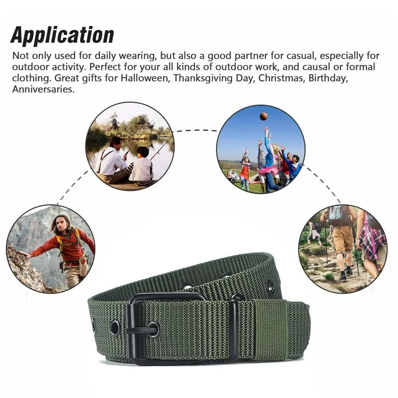 New Men Belt Porous Canvas Pin Buckle Leather Belt Outdoor Sports Belt Women's Trendy Eyelet Belt With Jeans Belt For Men Women