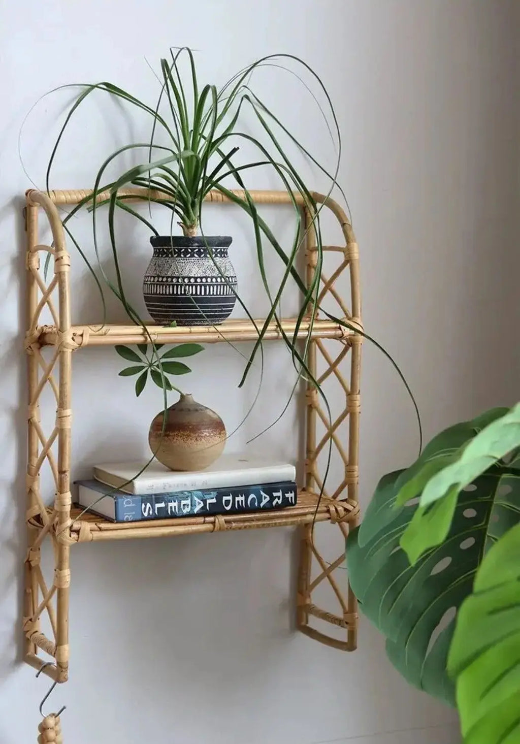 Rattan Wall Shelves Home Organizer Kitchen Storage Living Room Home Decor Small Bookshelf Nordic Log Style Storage Rack
