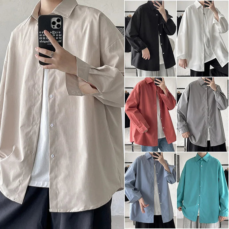 2025 Men Oversize Shirts Spring Long Sleeve Preppy Shirt Unisex Woman Casual Street Fashion Blouses Streetwear Men Clothing