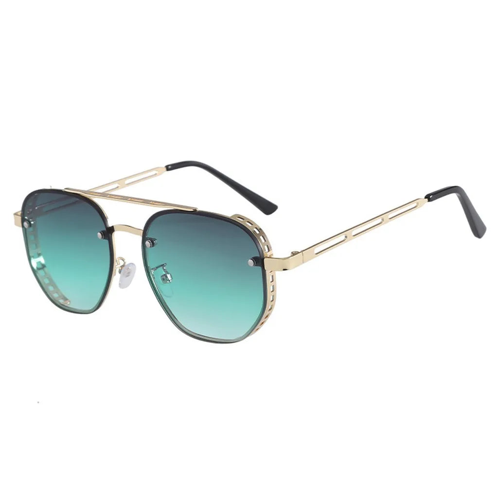 Unisex Stylish Sunglasses Trendy Gold Frame Hd Lens Glasses Oval Metal Frame Eyeglasses European-American Uv400 Shades Eyewear