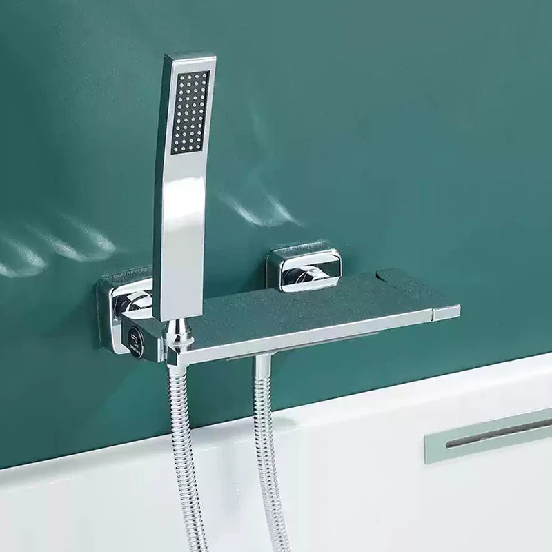 Brushed Gold Waterfall Bathtub Shower Faucet Set Bathroom Bathtub Mixer Taps Hot and Cold Shower Faucet Wall Mounted Bathtub Tap
