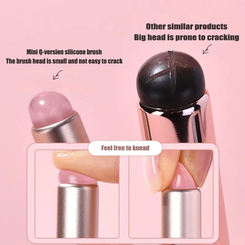 Jelly Pink Nail Art Silicone Brush Reusable Mirror Powder Pigment Applying Manicure Tool Soft Q-elastic Smudge Nail Brush Stick