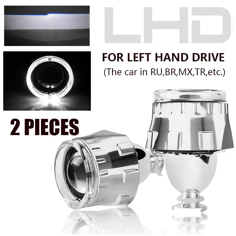 2.5 inch Bi-xenon Angel Eyes Projector Lens H7 H4 9005 9006 DRL Halo Ring Lenses For Headlight Car Retrofit Use H1 HID LED Bulbs