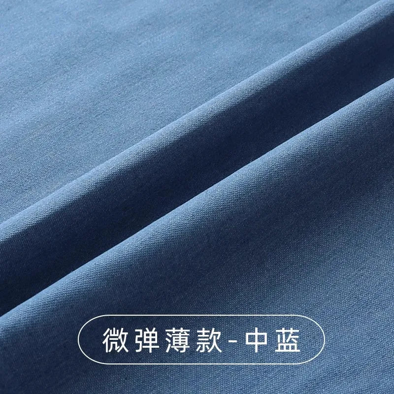 Washed Denim Fabric By The Meter for Sewing Jeans Shirts Clothing Polyester Cotton Diy Thin Thickend Micro Stretch Plain Summer