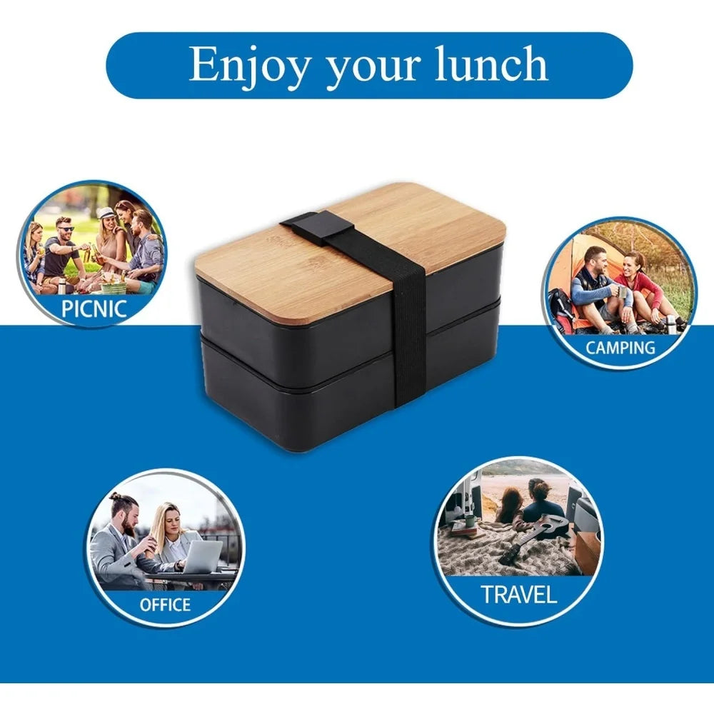 Adult Bento Lunch Box, 2-Tier Food Storage Container Set with Cutlery for Kids/children, Crisper Microwave and Dishwasher Safe