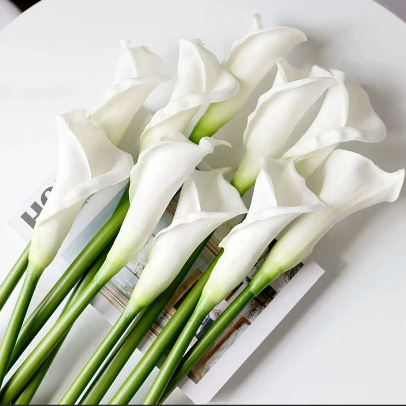 10PCS White Calla Lily Artificial Flower Bouquet Calla Lily Bridal Bouquet Wedding Flower Arrangement Decor Home Spring