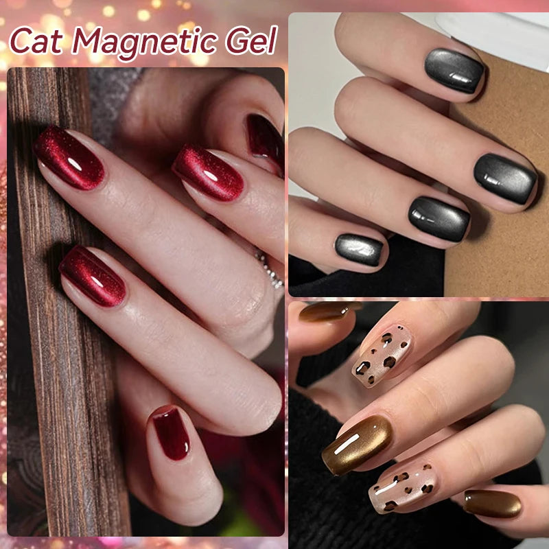 LILYCUTE 7ml Gold Coffee Cat Magnetic Gel Nail Polish Autumn Winter Nails Ultra Shine Moonlight Semi Permanent UV Gel Soak Off
