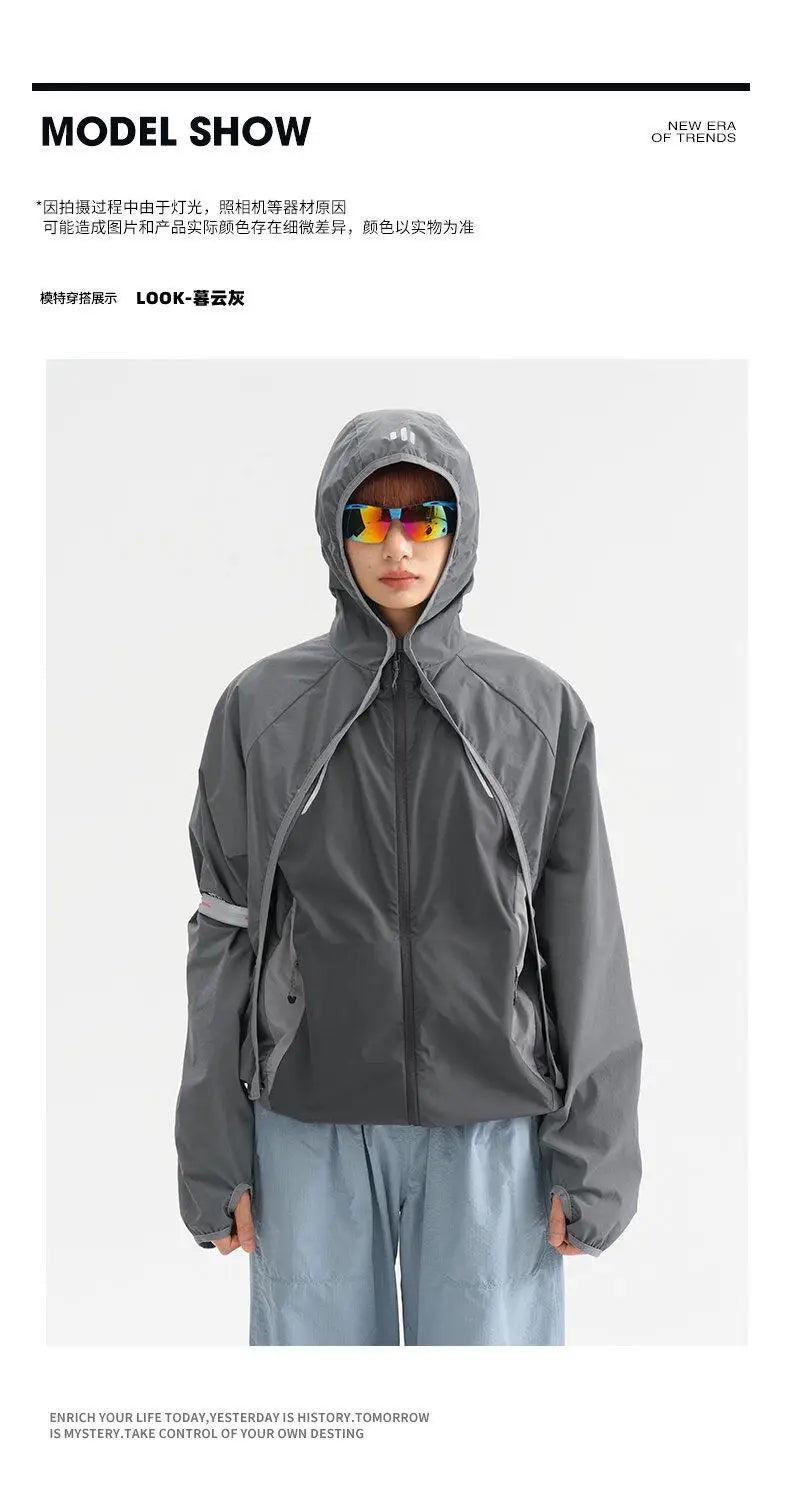 Coat + Vest Sets Varsity Jacket Men Outdoor Techwear Fashion Casual Track Hooded Sunscreen Cape Jacket Vest Women Cycling Coat
