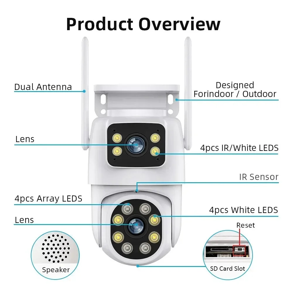 8MP Dual Lens Tuya Wifi Camera PTZ Outdoor 4K Wireless Dual Screen Security Camera Auto Tracking Monitoring ONVIF Alexa Support