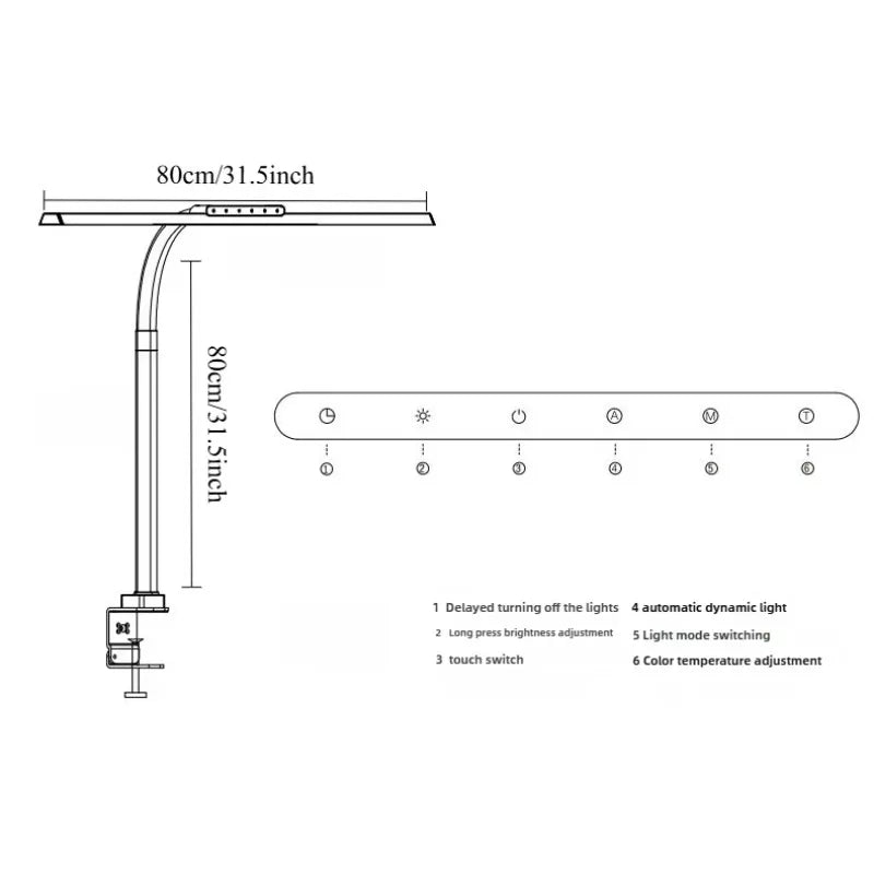 24W LED High Brightness Desk Lamp with Touch Remote Control Eye Protection Long Arm Clip-On for Student Computer Work Lighting