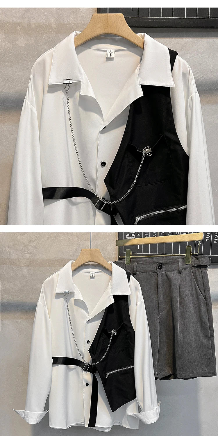 Autumn Men's Plus Size Casual Solid 2024 Dress Shirt Single Patch Pocket Long Sleeve Regular-fit Button-down Shirts B244