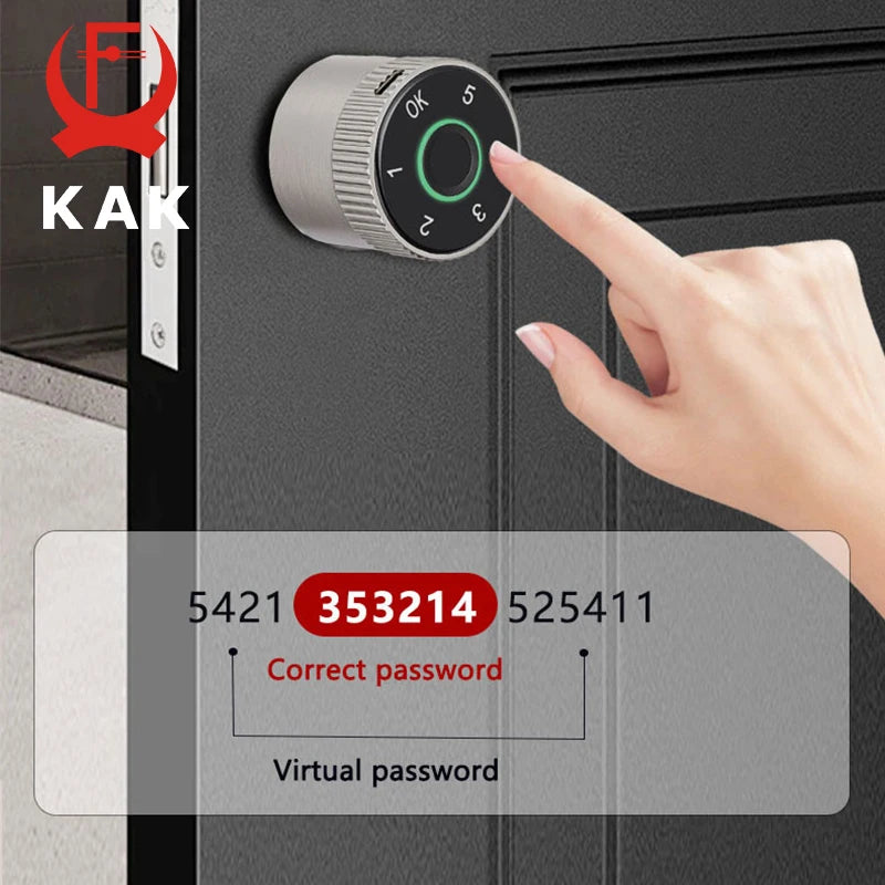 KAK Tuya APP Fingerprint Cylinder Smart Door Lock Electronic Digital Password Code Lock Keyless Remote Control Lock Hardware