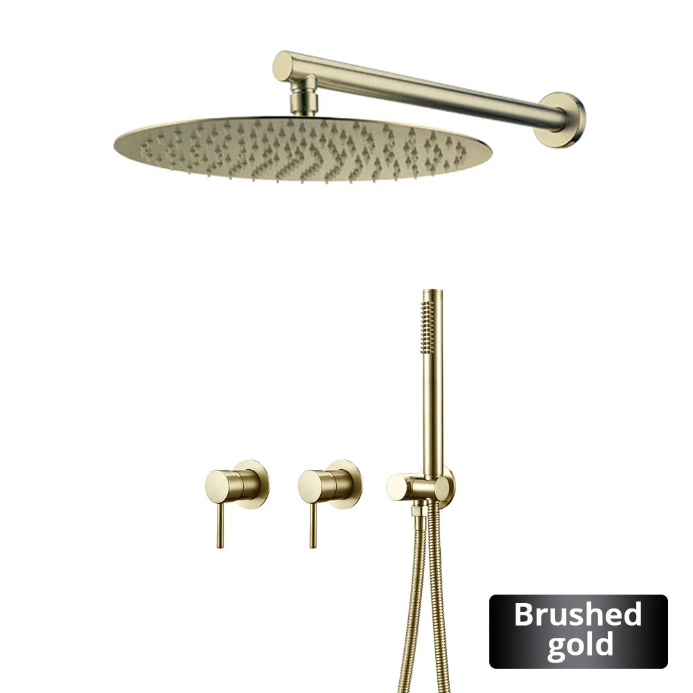 Wall Mounted Bathroom Shower Rainfall Shower Set Rose Gold Mixer Brass Faucet Hot Cold Water Mixer Tap With Head 8/10/12 Inch