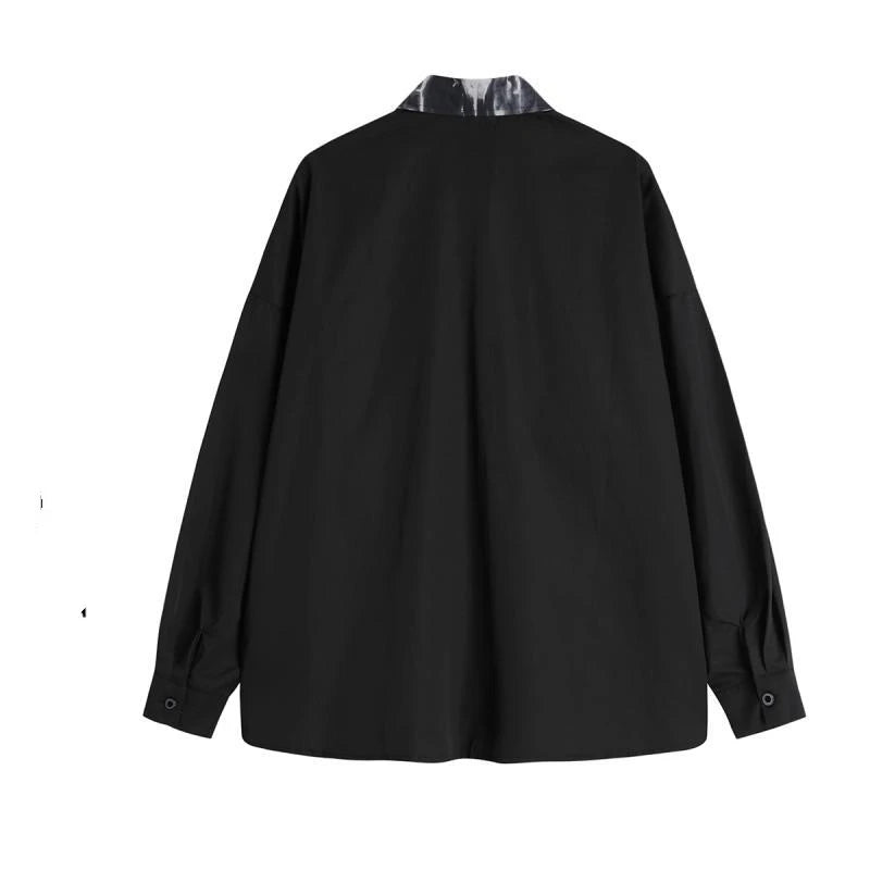 Spring Autumn New Fashion Turn-down Collar Long Sleeve Tie Dye Blouse Men's Clothing Patchwork Chain Button Korean Trend Shirts