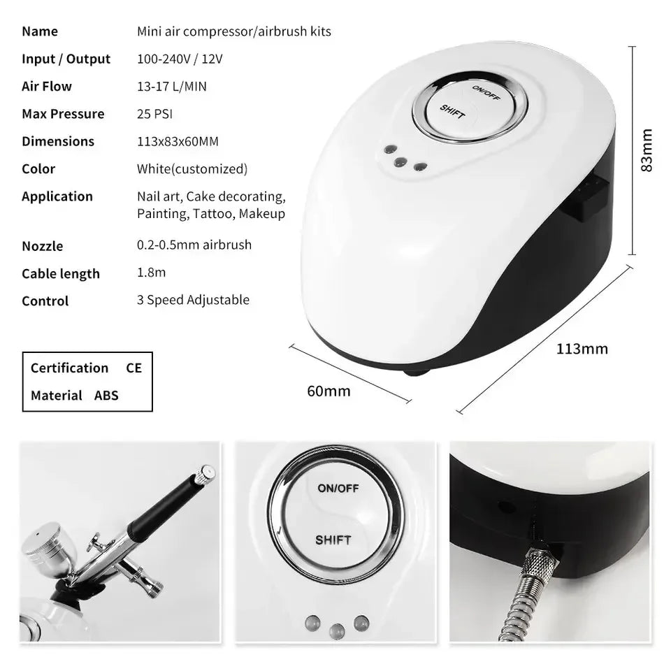 Nail Tattoo Color Painting Moisturizing Spray Nano Injector Portable Spray Gun Compression Kit Beauty Cleansing Whitening