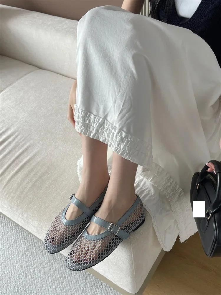 Eilyken Summer Women Cosy Mesh Flat Heels Shoes Round Toe Buckle Strap Casual Ladies Sandals Zapatos De Mujer