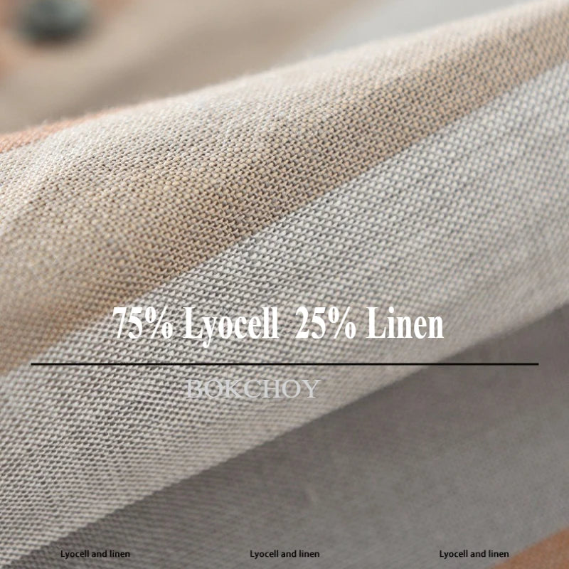 Summer New Linen and Lyocell Cooling Striped Half Sleeve Shirt for Men Casual Turn-down Collar Shirt  EC1292