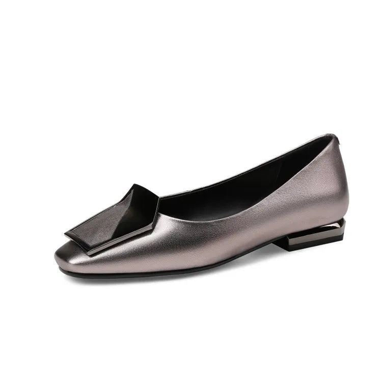 NEW Autumn/Spring Women Pumps Genuine Leather Shoes for Women Square Toe Low Heel Shoe Concise Slip-on Plus Size Handmade Shoes