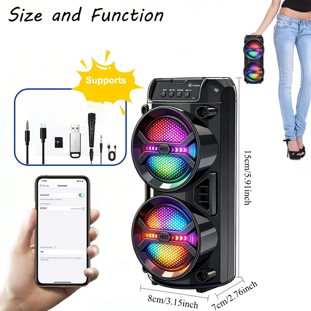 Portable PA Amplifier Wireless Speaker with RGB Lighting, Lightweight Subwoofer And Convenient Speaker, Supports FM Radio,