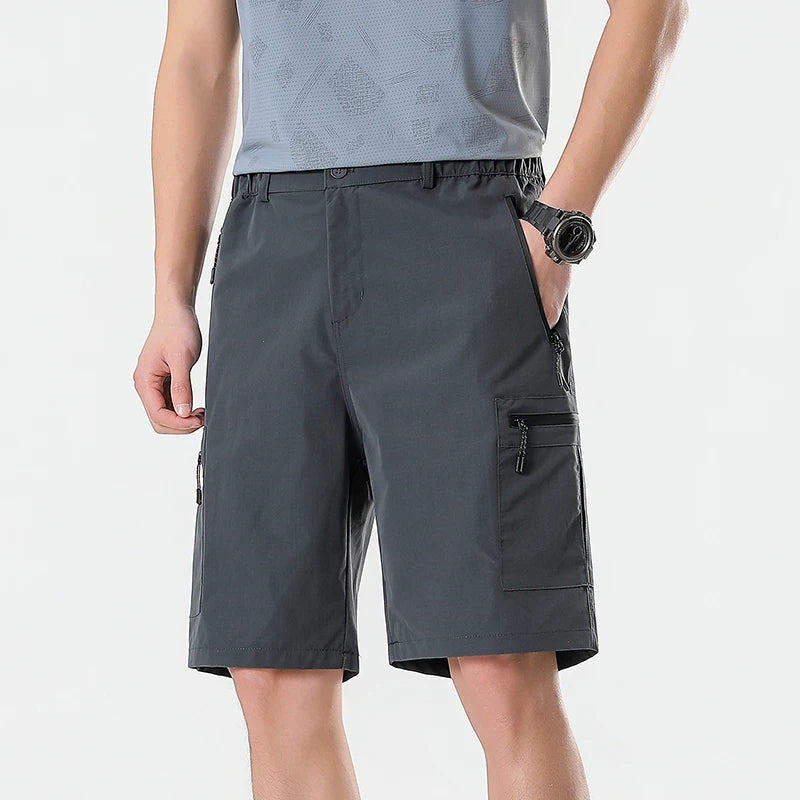 Mens Cargo Shorts Knee Pants Zipper Pocket Summer Quick Dry Shorts Climbing Jogger Elastic Waist Sports Wear