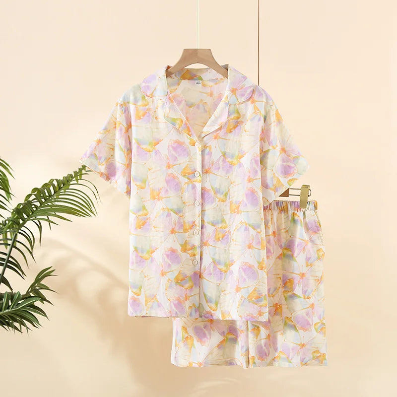 Japanese simple short pyjamas women 100% cotton short sleeves ladies pajama sets shorts Cute cartoon sleepwear women homewear