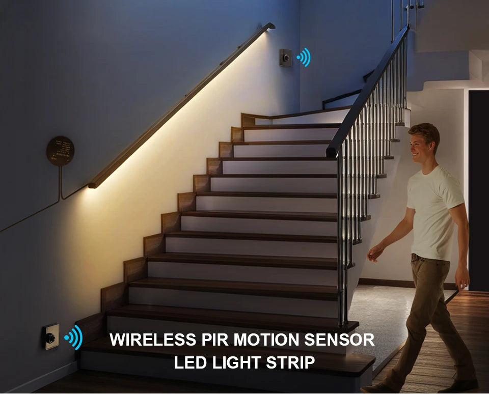LED Stairs Night Light 5M 10M Portable PIR Motion Sensor Staircase 24V COB LED Strip For Stairway Pathway Corridor Step Lighting