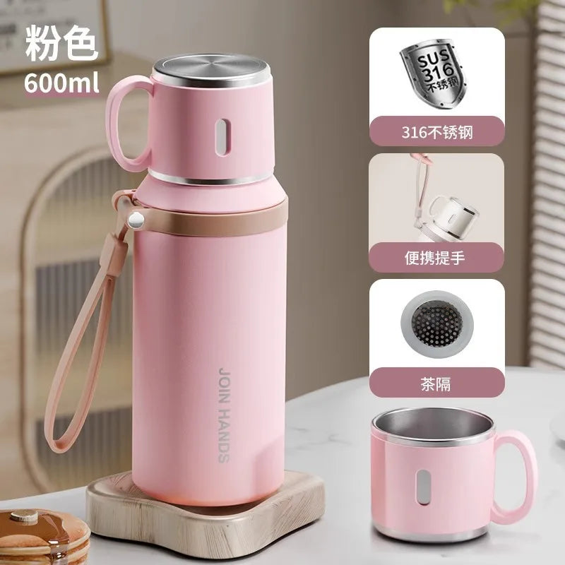 600ml Stainless Steel Coffee Cup Travel Thermal Mug Leak-Proof Thermos Bottle Tea Coffee Mug Office Business Style Thermos