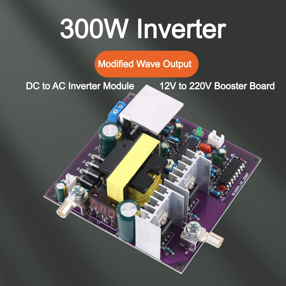 300W Corrected Sine Wave Output 50Hz Inverter 12V To 220V Inverter Power Supply Energy Storage DC-AC Boost Circuit Board ﻿