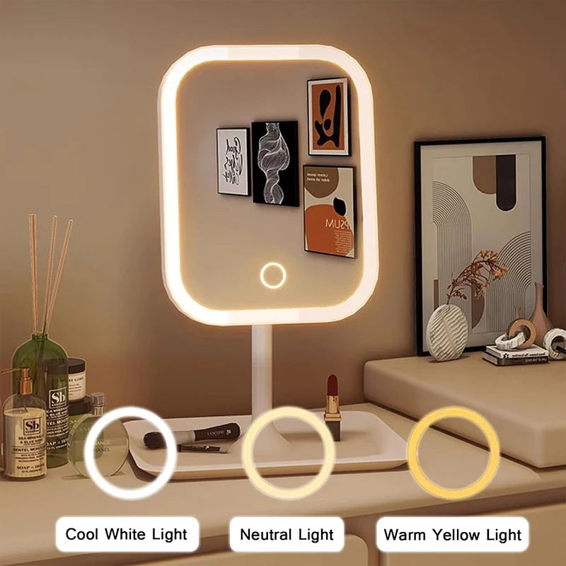 Makeup Vanity Mirror with Lights 3 Color Tabletop Lighted With Smart Touch Control, Light Up With Storage Tray & 270° Rotation