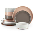 MALACASA TARA 12/24 Pcs Dinnerware Set Curved Edge Sesame Glaze Stoneware Plates Set With 4/6pcs Dinner Plate/Dessert/Bowl