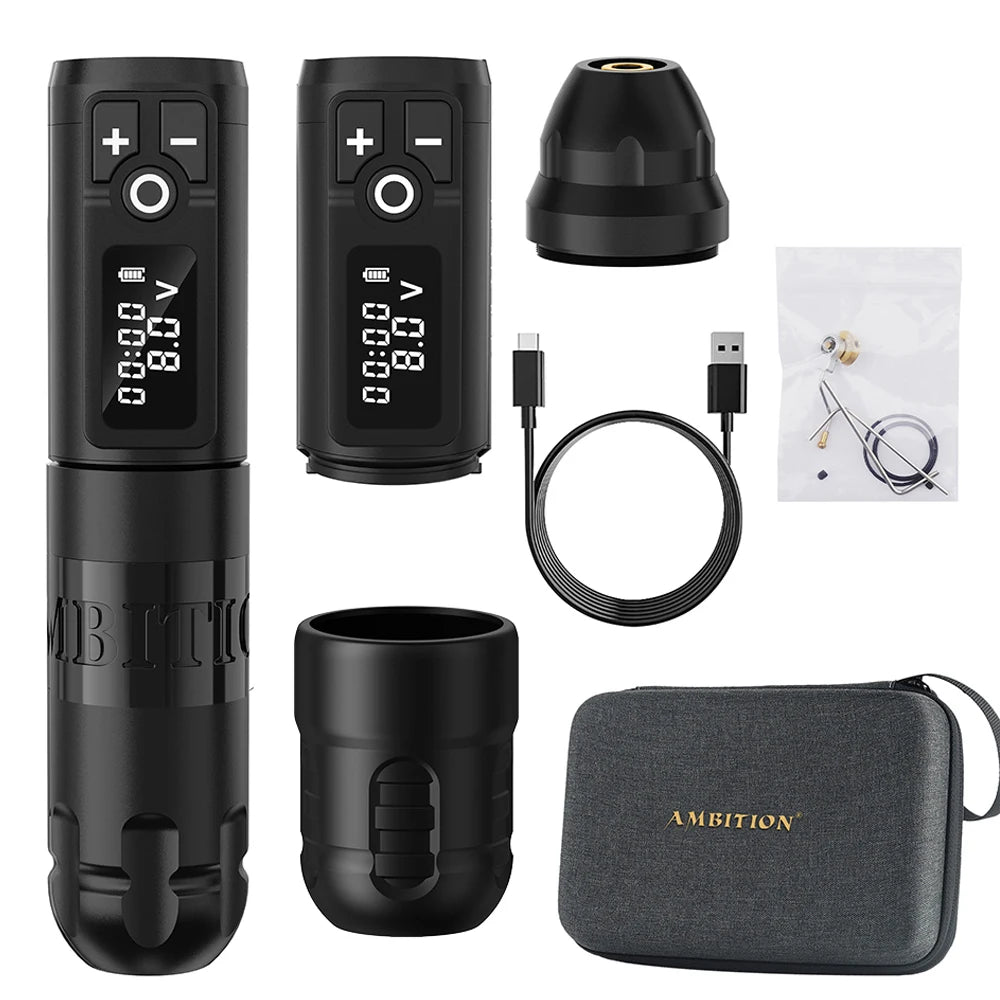 Ambition New Soldier Rotaty Battery Pen Wireless Tattoo Machine Portable Power Pack 2400mAh LED Digital Display For Body Art