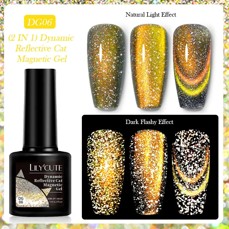 LILYCUTE 7ml Gold Coffee Cat Magnetic Gel Nail Polish Autumn Winter Nails Ultra Shine Moonlight Semi Permanent UV Gel Soak Off