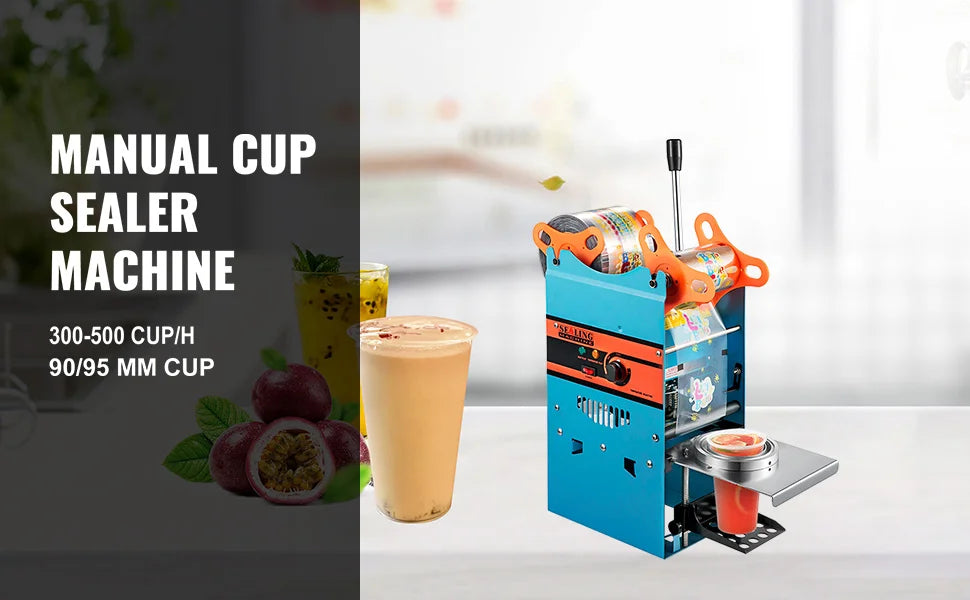 Manual Cup Sealer Machine 300-500 Cup/h with Heating Technology Boba Tea Cup Sealing Machine for 90/95mm Cup Diameter